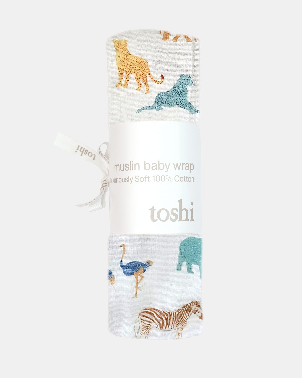 Baby Muslin Wrap | White Animals | 100% Cotton Muslin | Toshi