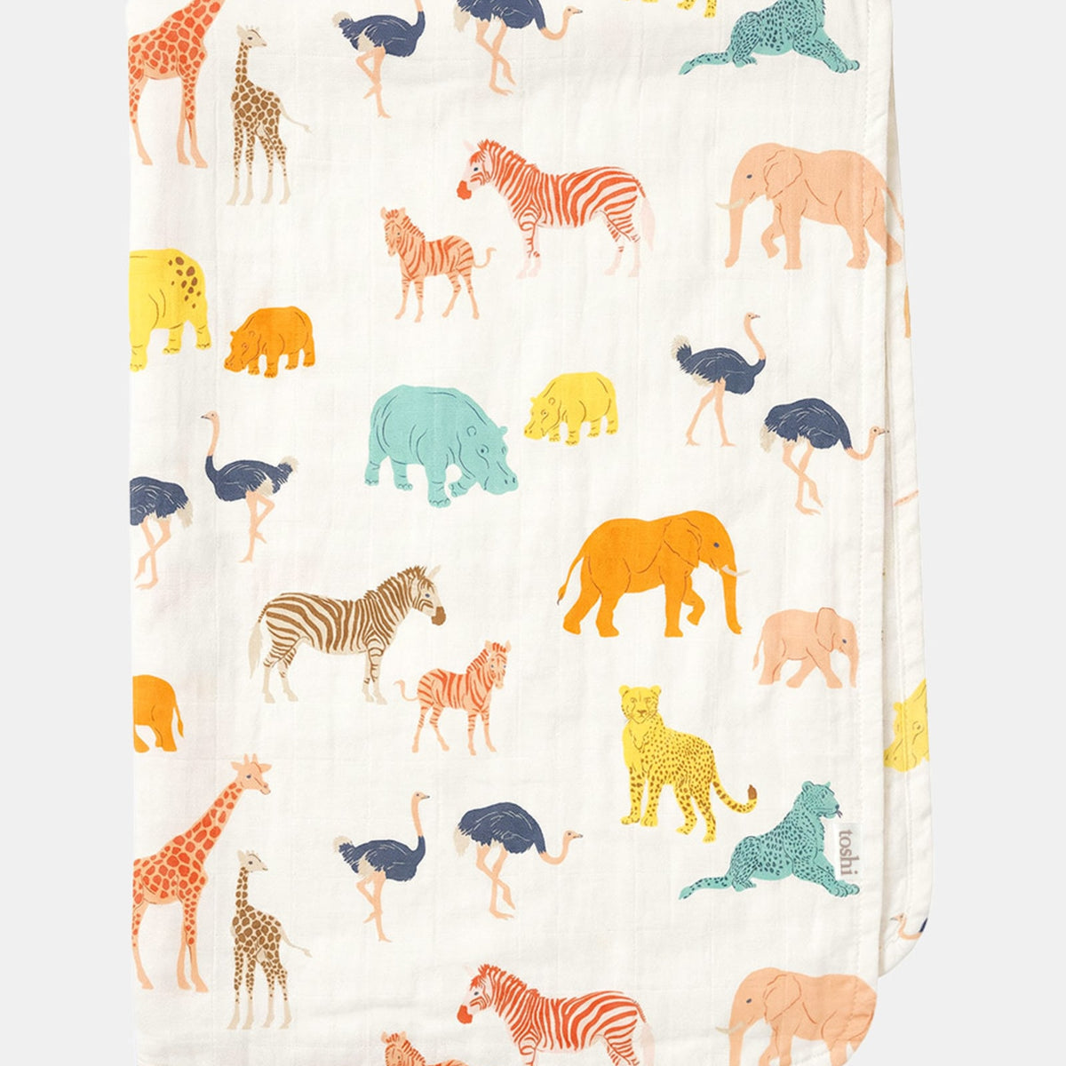 Baby Muslin Wrap | White Animals | 100% Cotton Muslin | Toshi